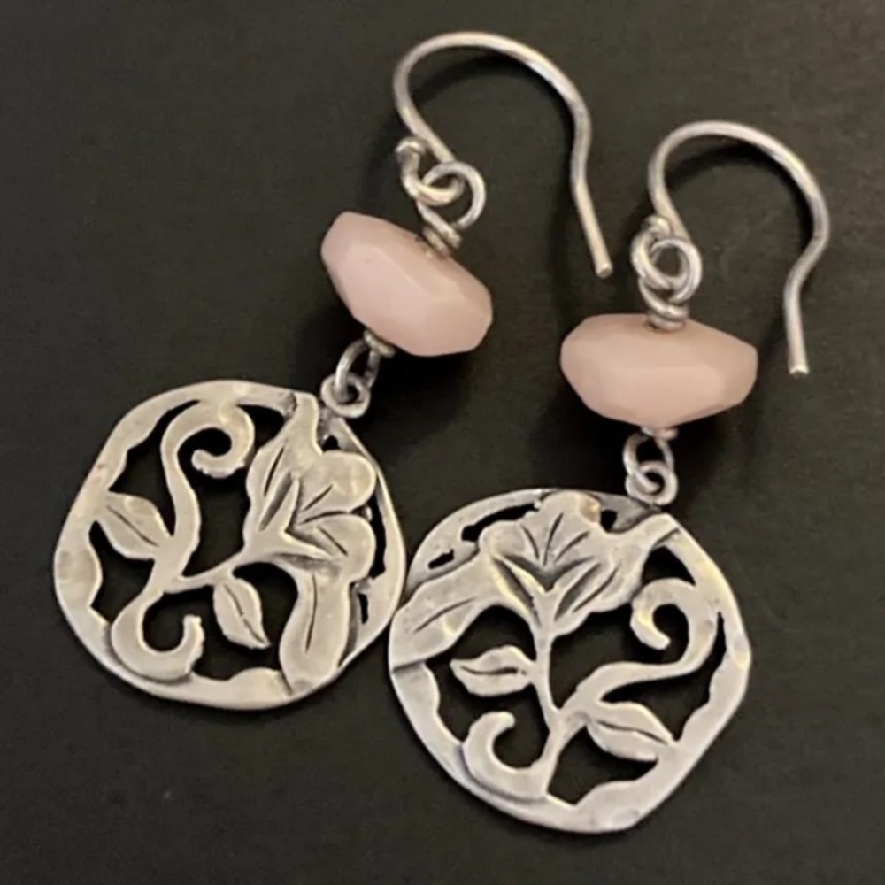 Silpada Sterling Silver W2212 Flirt Alert Pink Floral Scroll Earrings